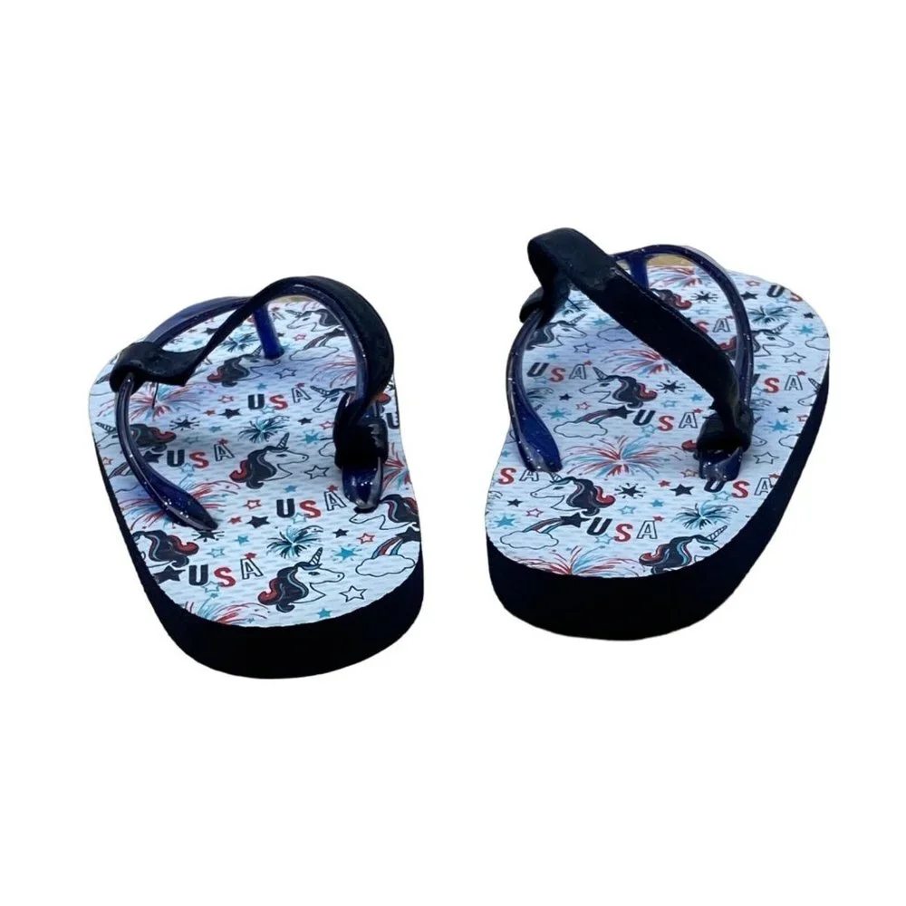 Americana‎ Flip Flops Kid Size 8/9 Slingback USA Fireworks Patriotic Unicorn